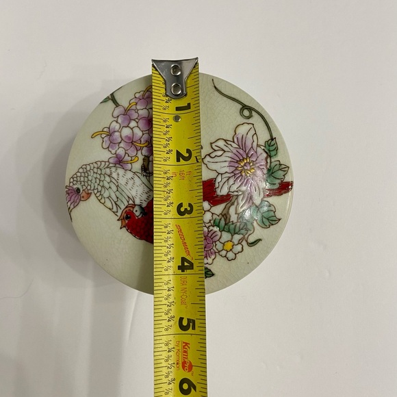 VTG Powder Trinket Jar Box With 2 Birds & Beautifully Colored Crackle Glaze - Picture 11 of 13